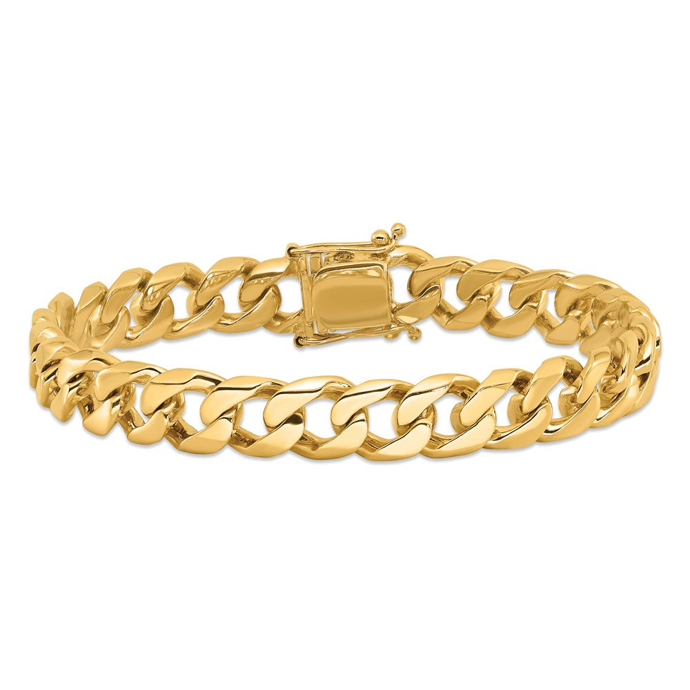 14k Yellow Gold 9.7mm Hand-polished Flat Beveled Curb Chain Bracelet