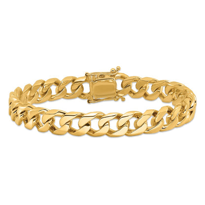 14k Yellow Gold 9.7mm Hand-polished Flat Beveled Curb Chain Bracelet