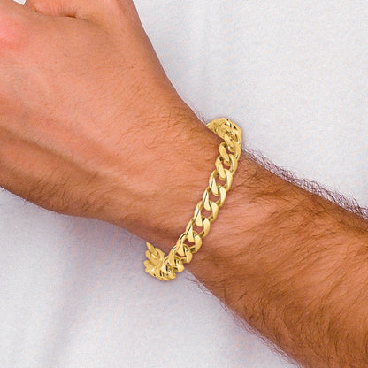14k Yellow Gold 9.7mm Hand-polished Flat Beveled Curb Chain Bracelet