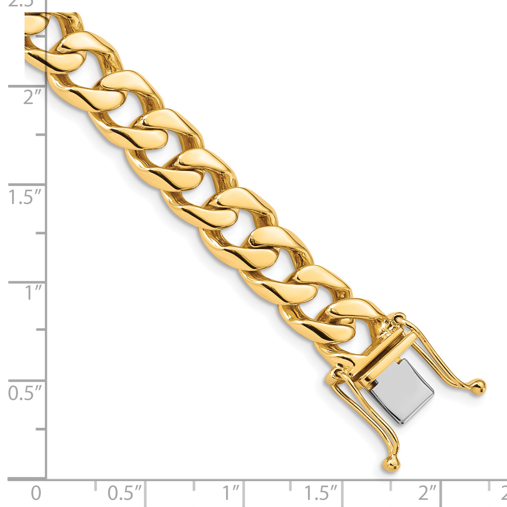 Solid 14K Yellow Gold 24 inch 9.7mm Hand Polished Flat Beveled Curb Link with Box Catch Clasp Chain Necklace