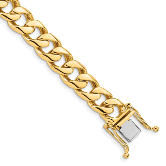 Solid 14K Yellow Gold 24 inch 9.7mm Hand Polished Flat Beveled Curb Link with Box Catch Clasp Chain Necklace