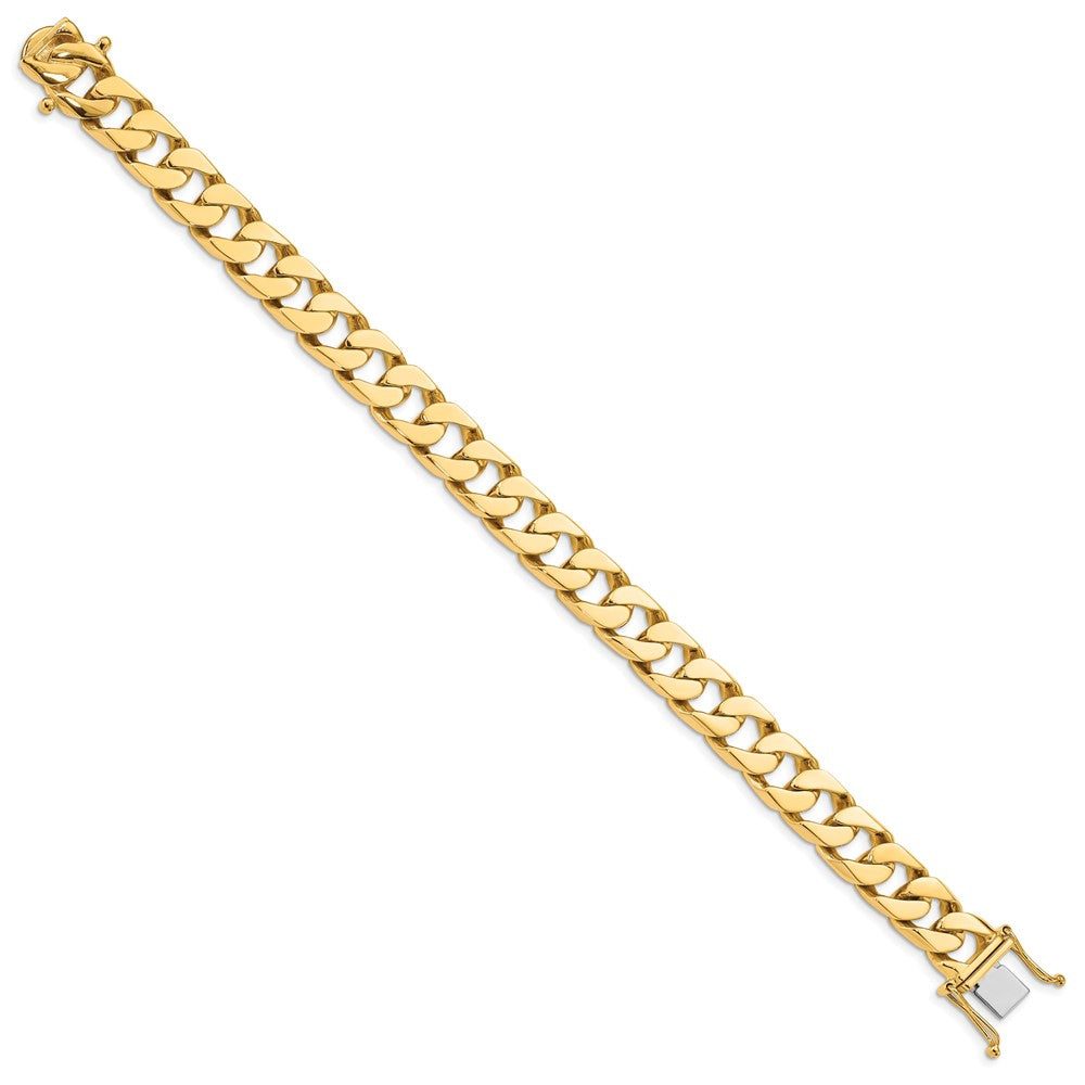 14K Yellow Gold 10.6mm Hand-polished Flat Beveled Curb Link Chain Bracelet