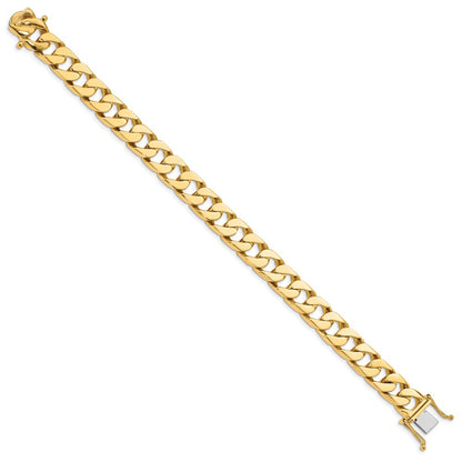 14K Yellow Gold 10.6mm Hand-polished Flat Beveled Curb Link Chain Bracelet