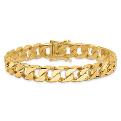 Solid 14K Yellow Gold 24 inch 10.6mm Hand Polished Flat Beveled Curb Link with Box Catch Clasp Chain Necklace