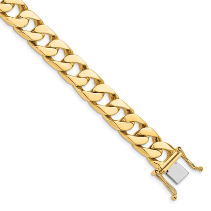 14K Yellow Gold 10.6mm Hand-polished Flat Beveled Curb Link Chain Bracelet