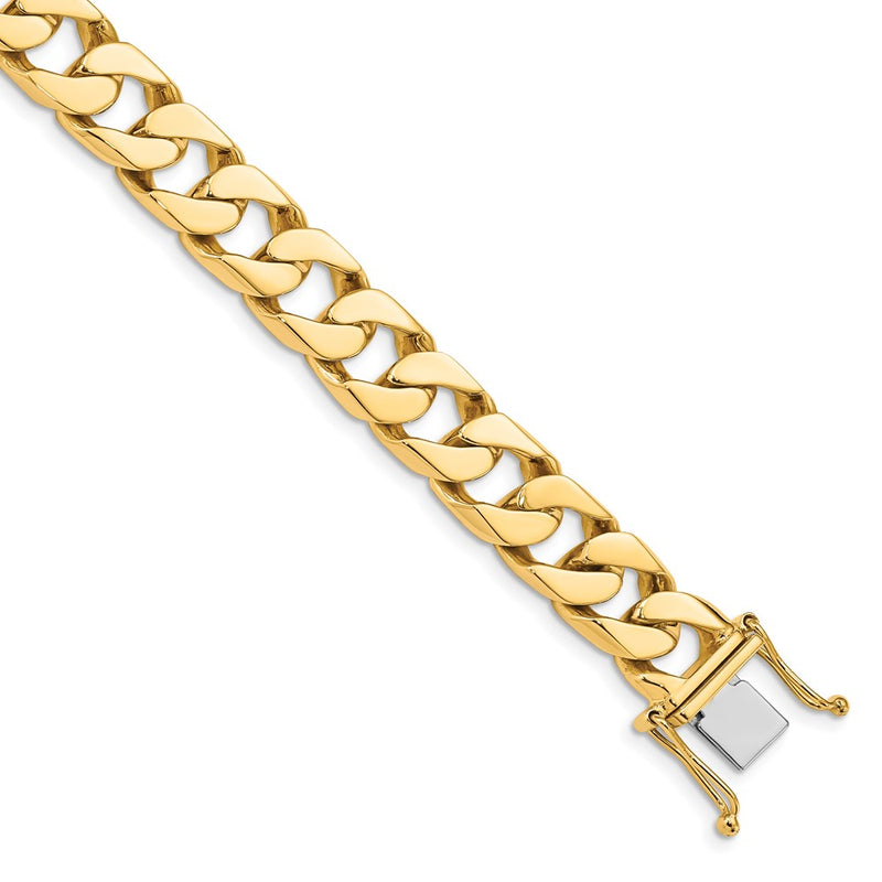 14K Yellow Gold 10.6mm Hand-polished Flat Beveled Curb Link Chain Bracelet