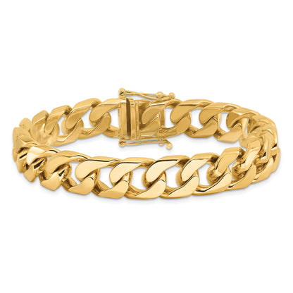 Solid 14K Yellow Gold 24 inch 12mm Hand Polished Flat Beveled Curb Link with Box Catch Clasp Chain Necklace
