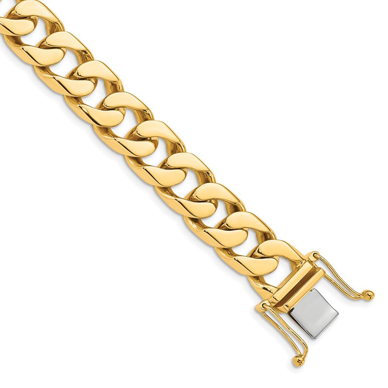 14k Yellow Gold 12mm Hand-polished Flat Beveled Curb Chain Bracelet