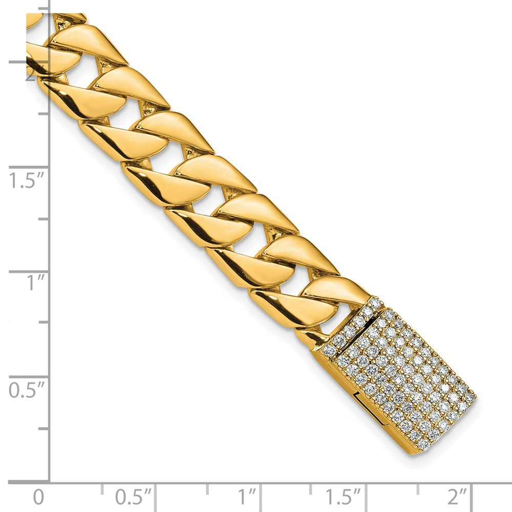 14k Yellow Gold 10.2mm Hand-polished Fancy Link Diamond Clasp Chain Bracelet