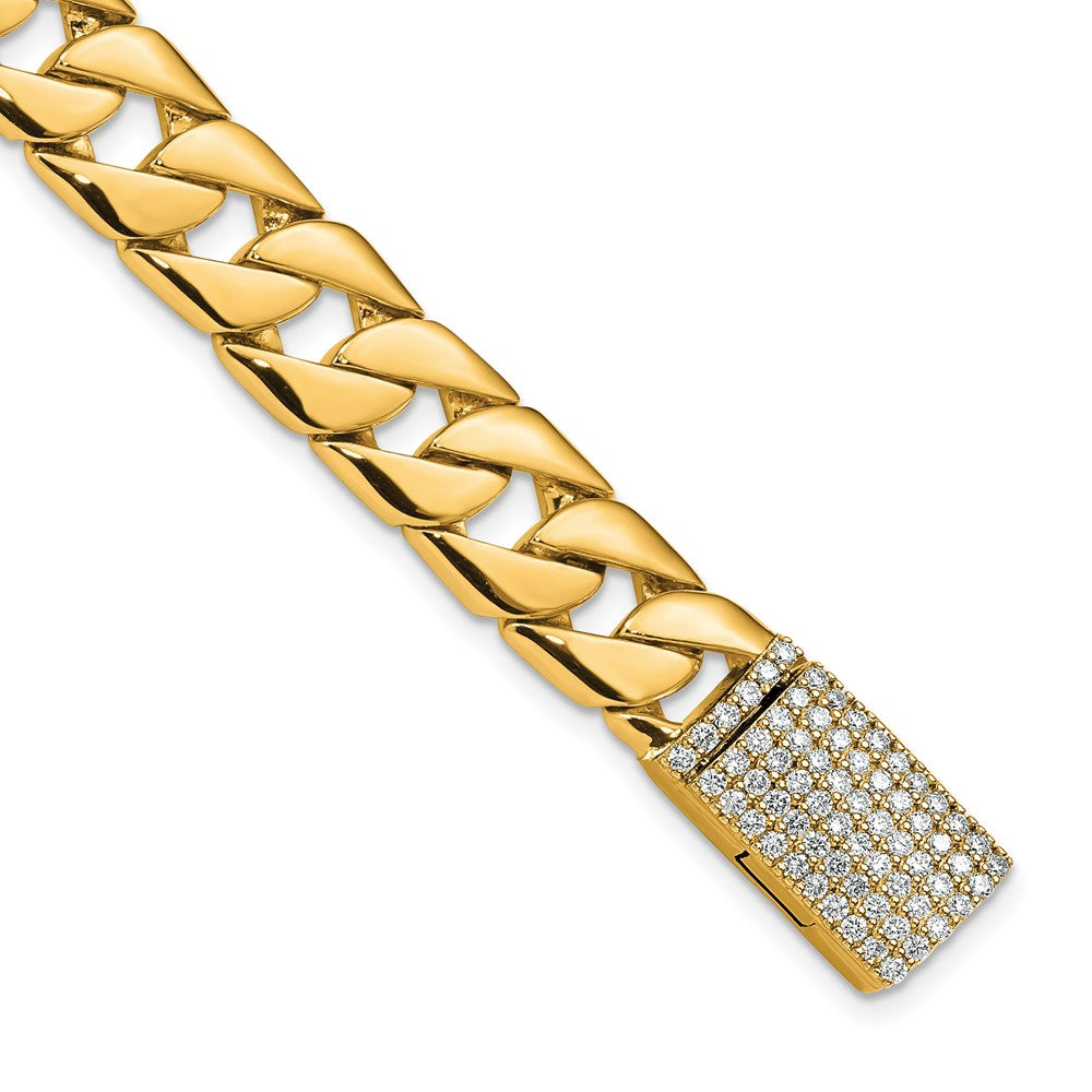 14k Yellow Gold 10.2mm Hand-polished Fancy Link Diamond Clasp Chain Bracelet
