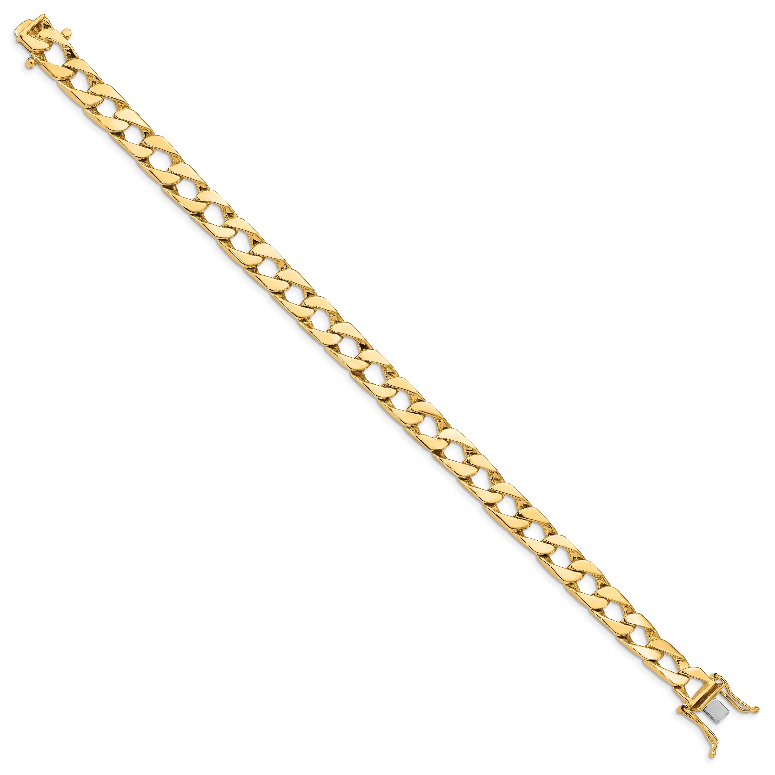 Solid 14K Yellow Gold 9 inch 7.9mm Hand Polished Fancy Link with Box Catch Clasp Bracelet