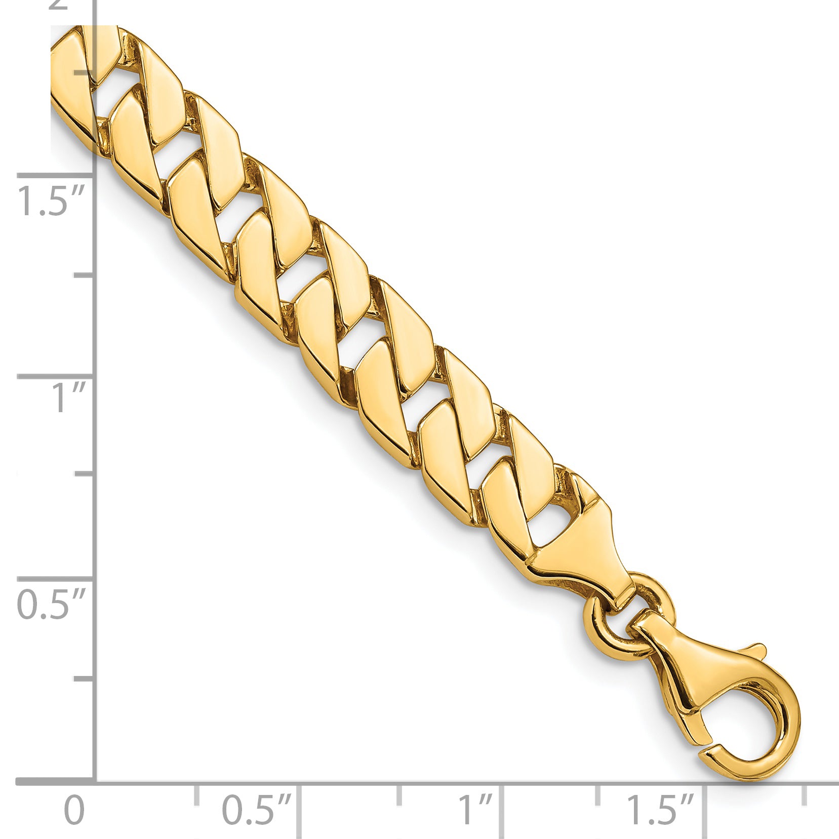 Solid 14K Yellow Gold 8 inch 7.4mm Hand Polished Fancy Link with Fancy Lobster Clasp Bracelet