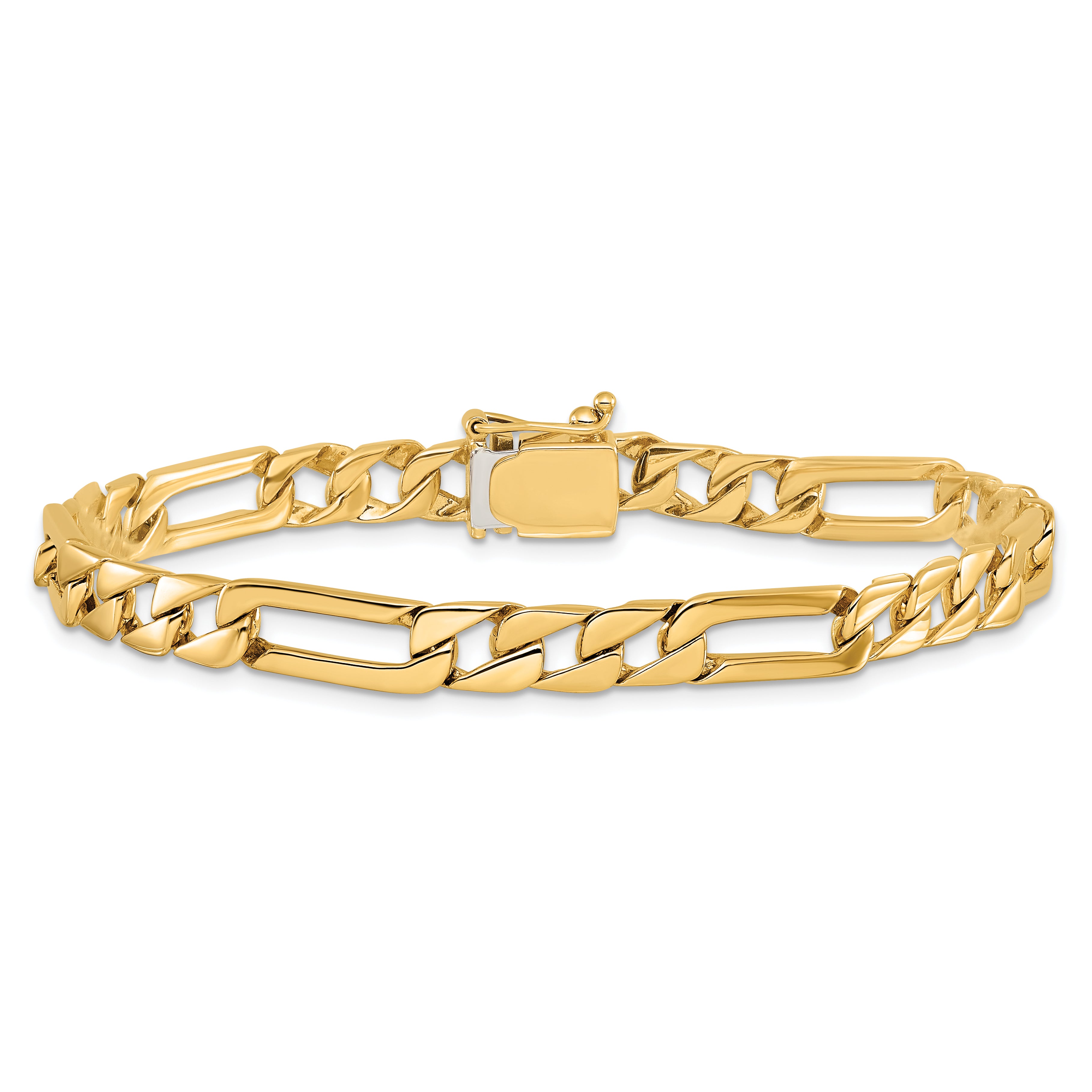 Solid 14K Yellow Gold 24 inch 6mm Hand Polished Figaro Link with Box Catch Clasp Chain Necklace