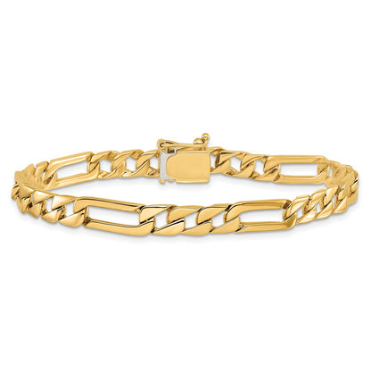 Solid 14K Yellow Gold 8 inch 6mm Hand Polished Figaro Link with Box Catch Clasp Bracelet