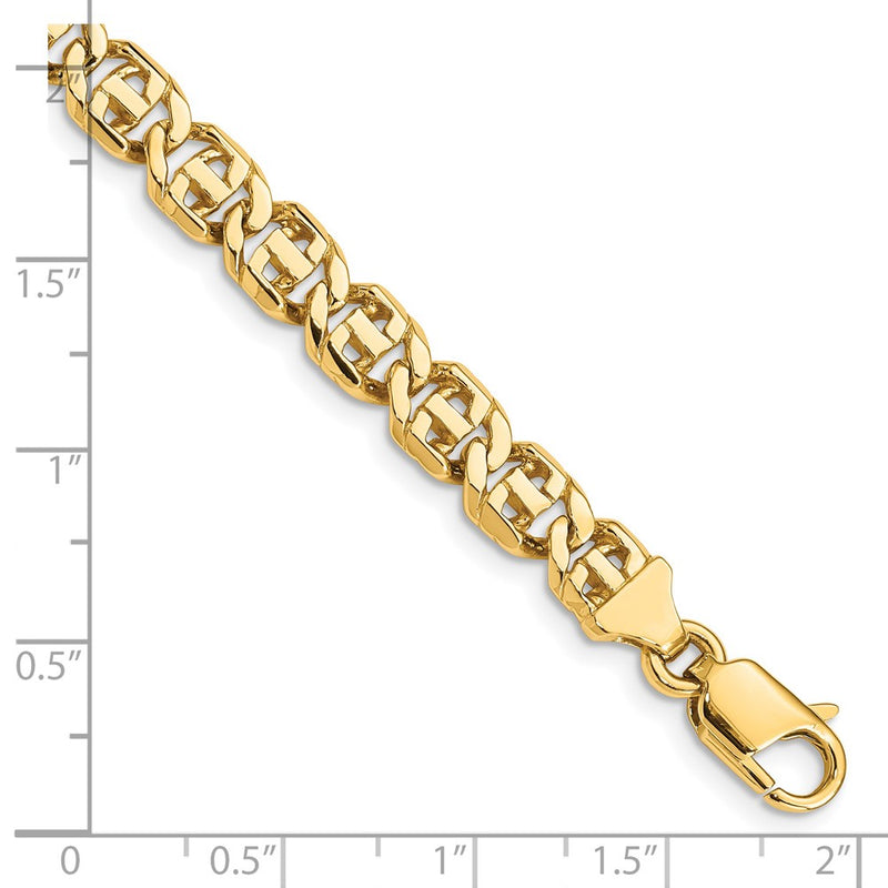Solid 14K Yellow Gold 8 inch 6.75mm Hand Polished Fancy Link with Lobster Clasp Bracelet