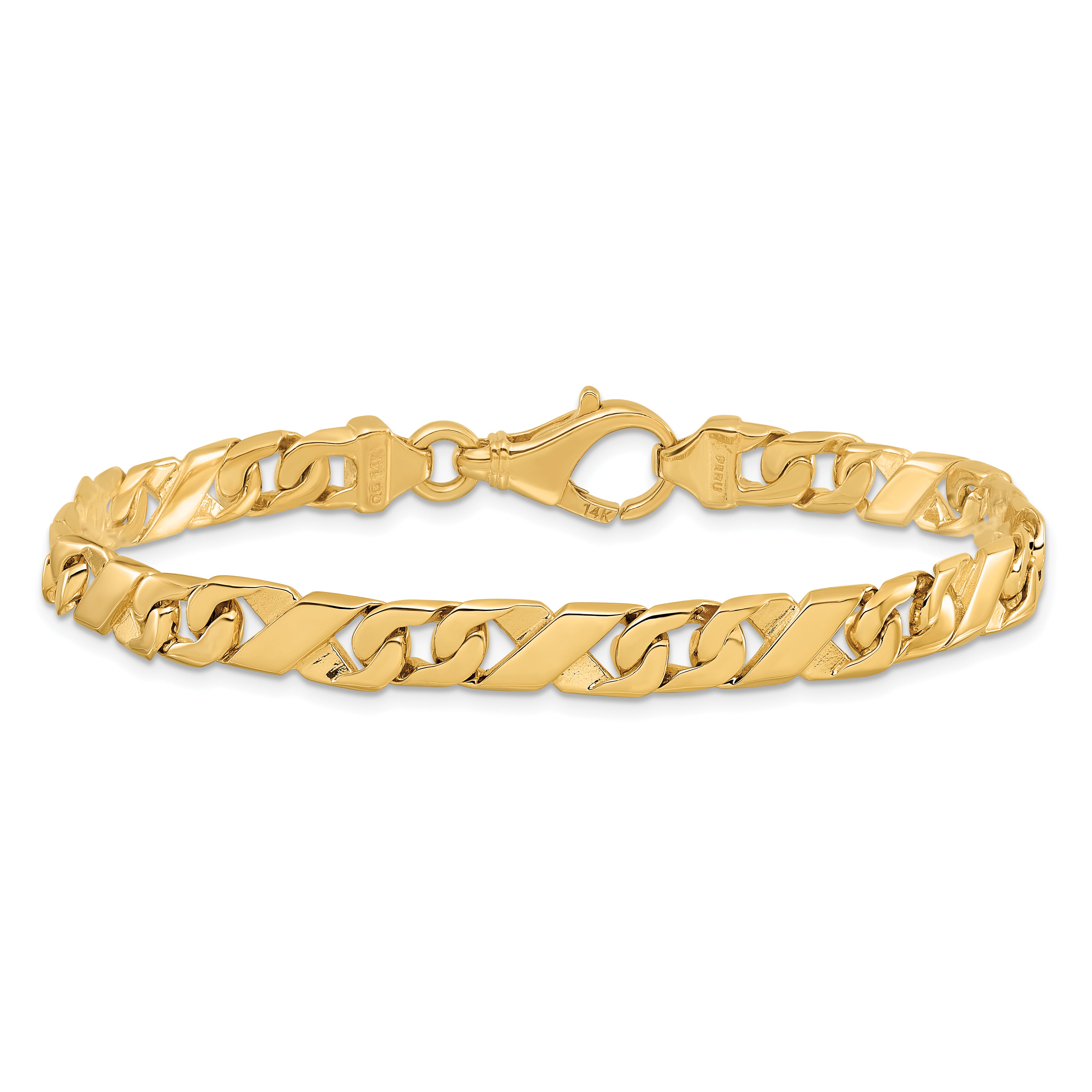 Solid 14K Yellow Gold 8 inch 6.7mm Hand Polished Fancy Link with Fancy Lobster Clasp Bracelet