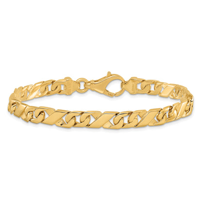 Solid 14K Yellow Gold 8 inch 6.7mm Hand Polished Fancy Link with Fancy Lobster Clasp Bracelet