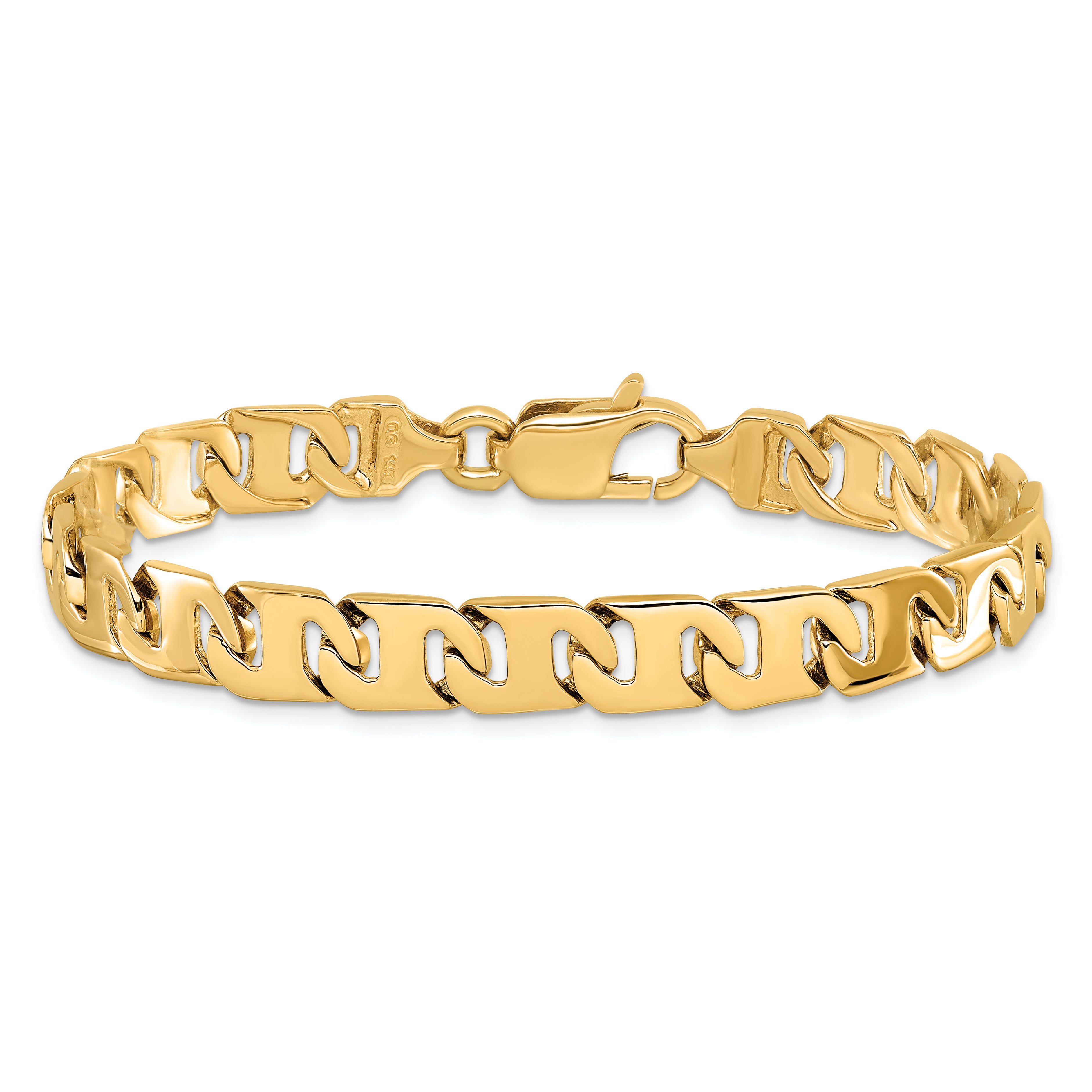 Solid 14K Yellow Gold 24 inch 8.4mm Hand Polished Fancy Link with Fancy Lobster Clasp Chain Necklace