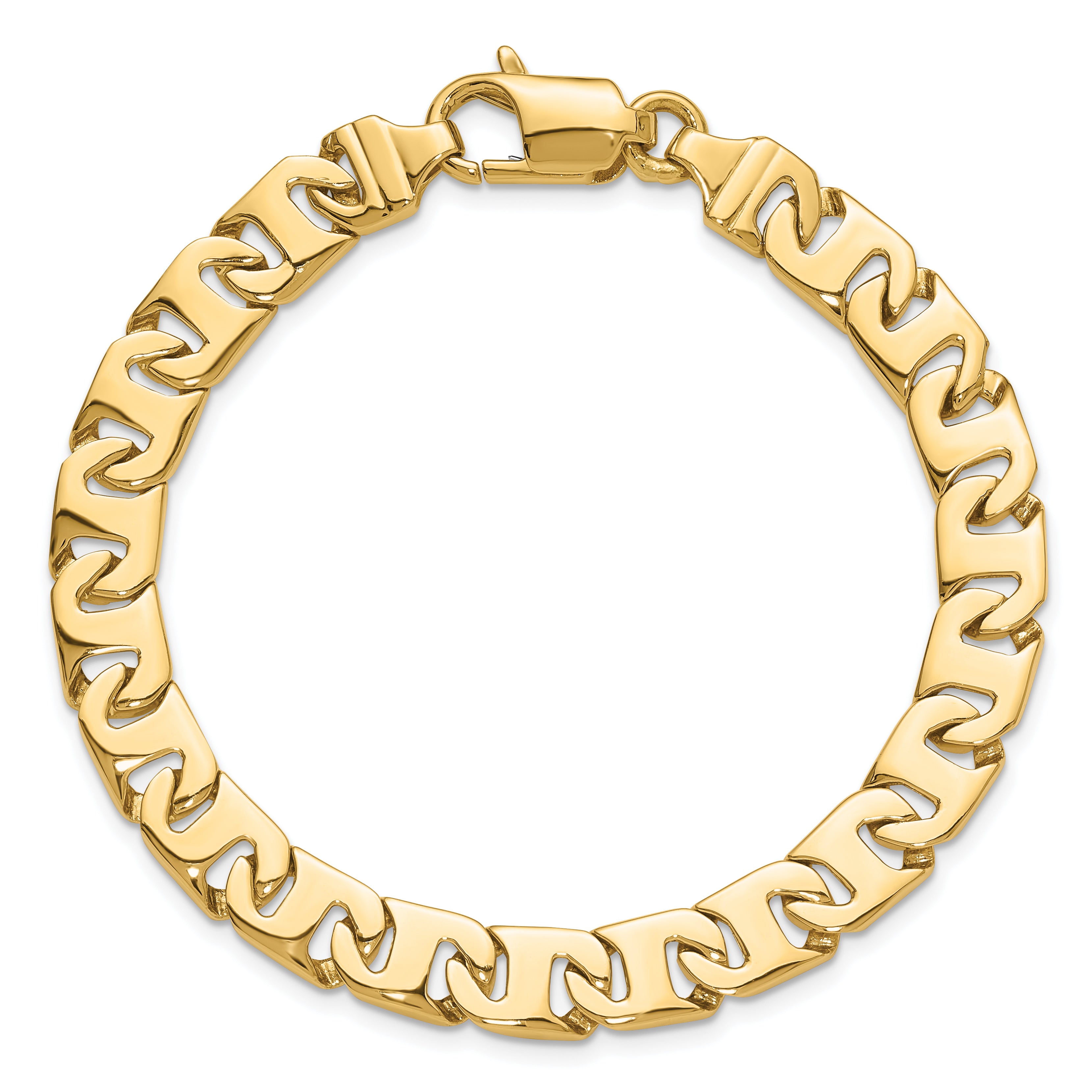 Solid 14K Yellow Gold 24 inch 8.4mm Hand Polished Fancy Link with Fancy Lobster Clasp Chain Necklace
