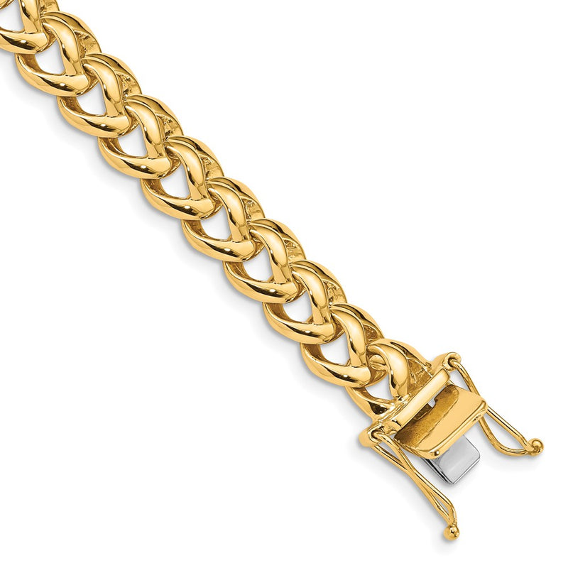 Solid 14K Yellow Gold 9 inch 8.6mm Hand Polished Fancy Link with Box Catch Clasp Bracelet
