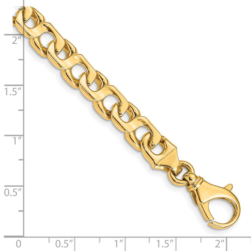 Solid 14K Yellow Gold 9 inch 7.4mm Hand Polished Fancy Link with Fancy Lobster Clasp Bracelet
