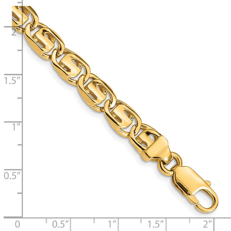 Solid 14K Yellow Gold 9 inch 7.5mm Hand Polished Fancy Link with Lobster Clasp Bracelet