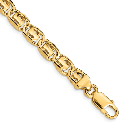 Solid 14K Yellow Gold 24 inch 7.5mm Hand Polished Fancy Link with Lobster Clasp Chain Necklace