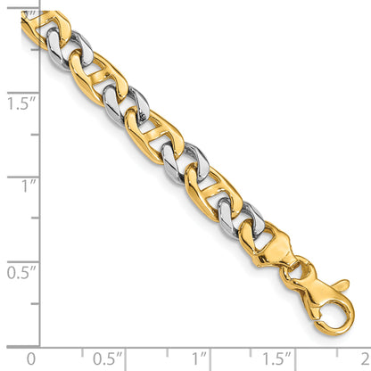 Solid 14K Two-tone Gold 9 inch 5.6mm Hand Polished Fancy Link with Fancy Lobster Clasp Bracelet