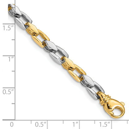 Solid 14K Two-tone Gold 8 inch 4.5mm Hand Polished Fancy Link with Fancy Lobster Clasp Bracelet