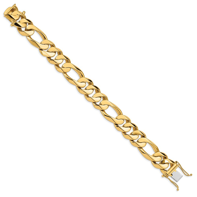 14k Yellow Gold 15.7mm Hand Polished Fancy Heavy Figaro Link Chain Bracelet