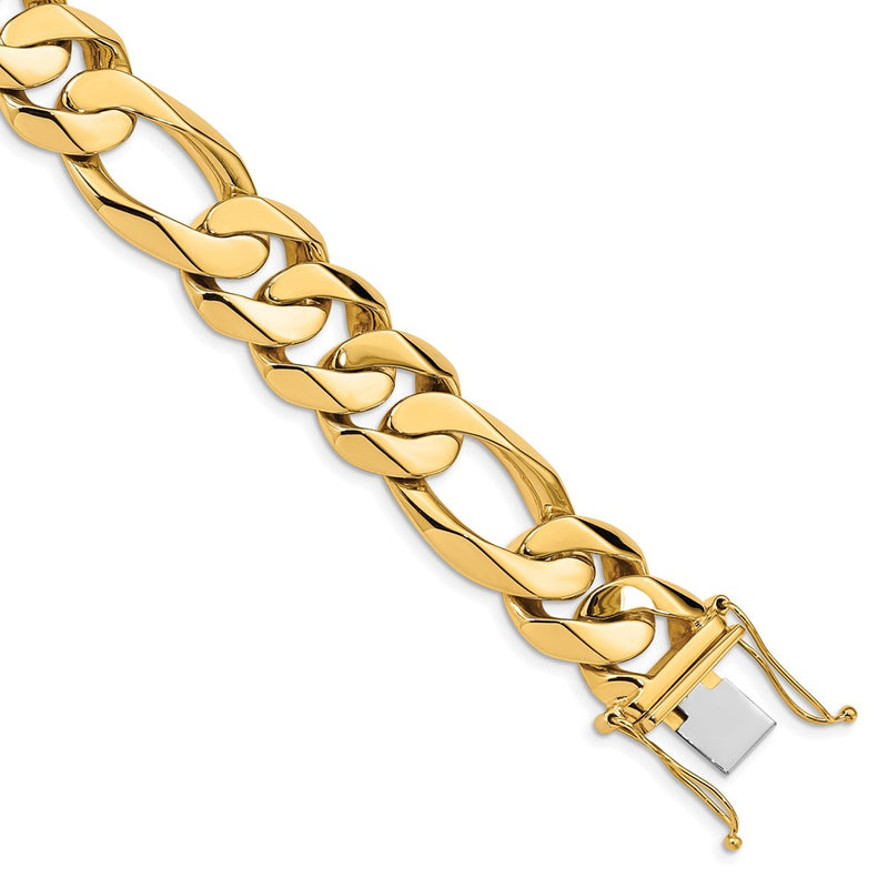 14k Yellow Gold 15.7mm Hand Polished Fancy Heavy Figaro Link Chain Bracelet