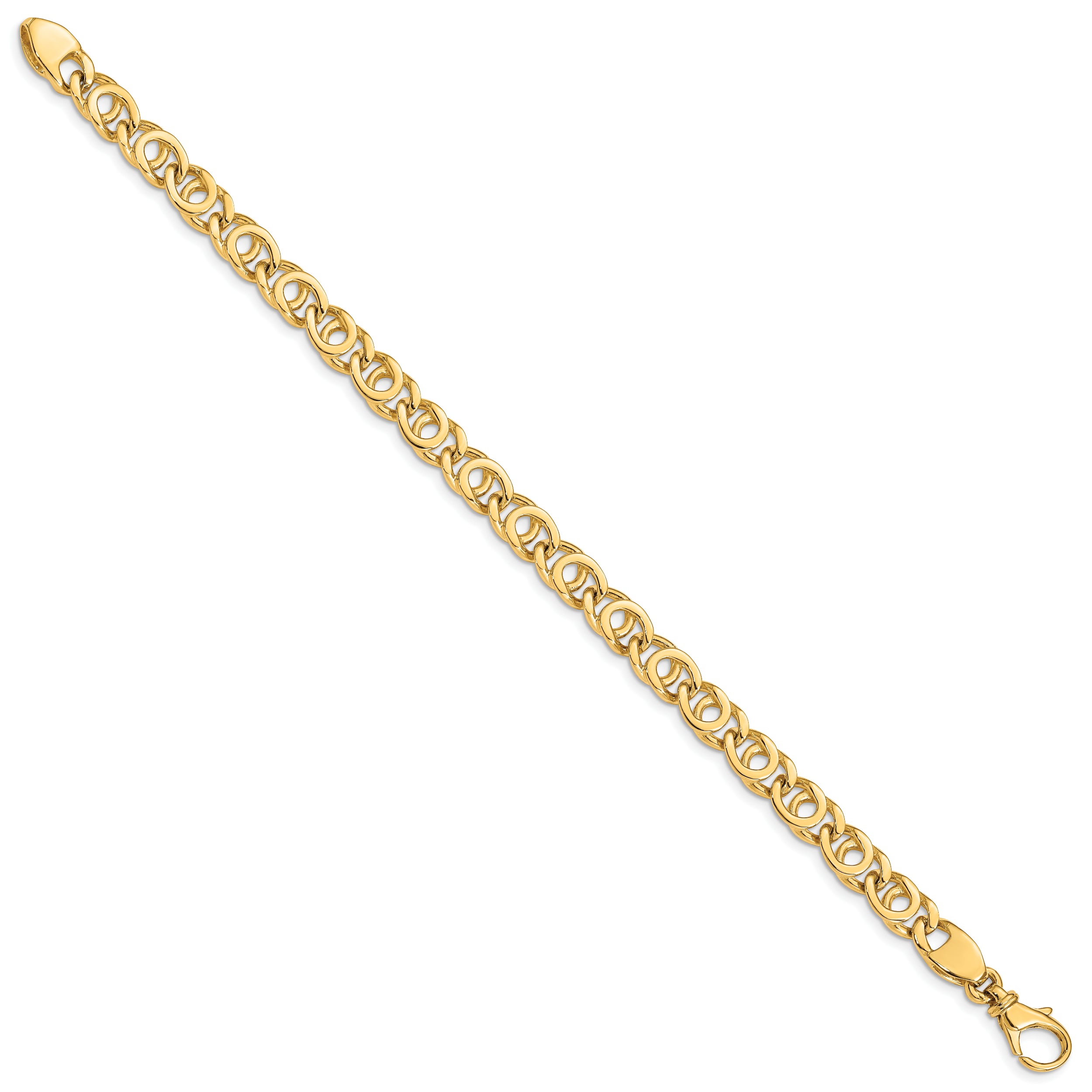 Solid 14K Yellow Gold 8 inch 7mm Hand Polished Fancy Link with Fancy Lobster Clasp Bracelet