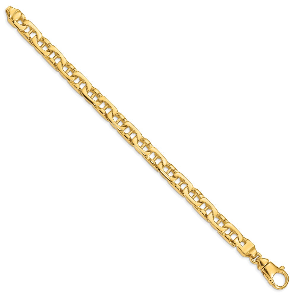 14K Yellow Gold 8.5mm Hand-polished Fancy Link Chain Bracelet