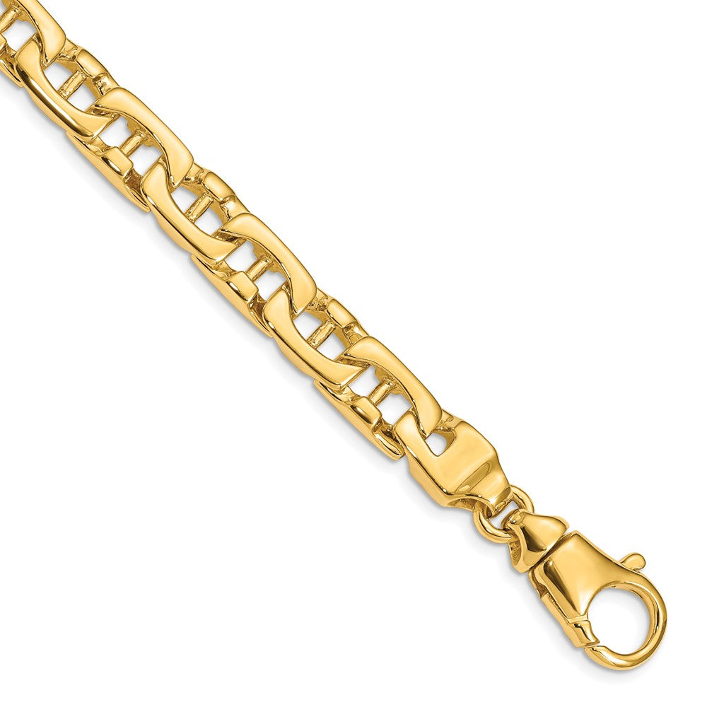 14K Yellow Gold 8.5mm Hand-polished Fancy Link Chain Bracelet