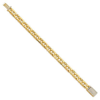 14K Yellow Gold 8.5mm Hand-polished Fancy Link Diamond Clasp Chain Bracelet