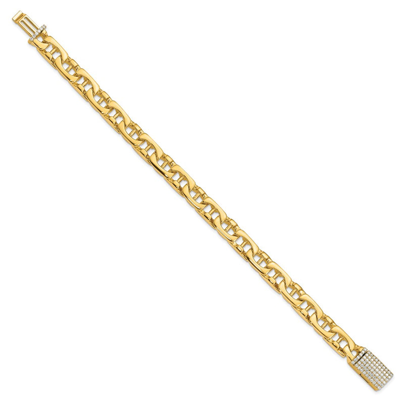 14K Yellow Gold 8.5mm Hand-polished Fancy Link Diamond Clasp Chain Bracelet