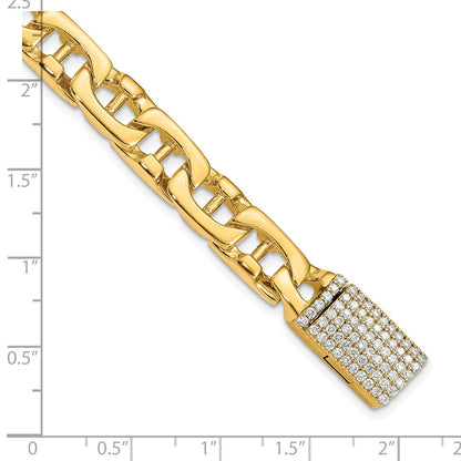 14K Yellow Gold 8.5mm Hand-polished Fancy Link Diamond Clasp Chain Bracelet