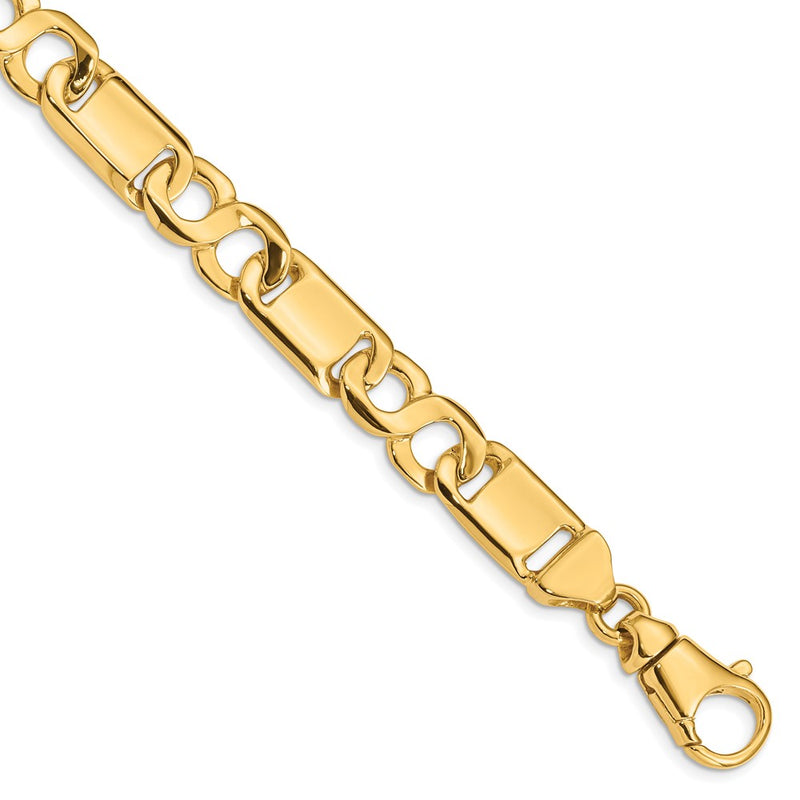 14k Yellow Gold 10.4mm Hand-polished Fancy Link Chain Bracelet