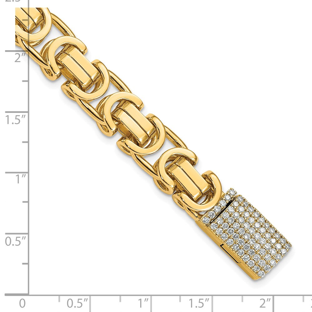 14k Yellow Gold 10.1mm Hand-polished Fancy Link Diamond Clasp Chain Bracelet