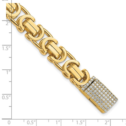 14k Yellow Gold 10.1mm Hand-polished Fancy Link Diamond Clasp Chain Bracelet