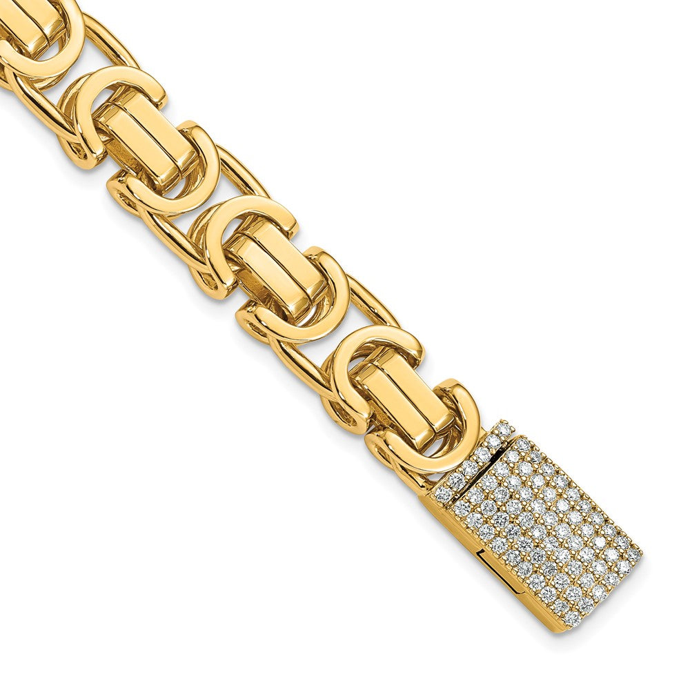 14k Yellow Gold 10.1mm Hand-polished Fancy Link Diamond Clasp Chain Bracelet