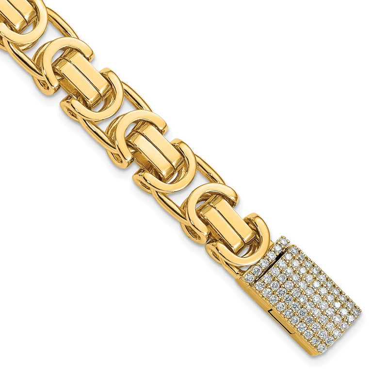 14k Yellow Gold 10.1mm Hand-polished Fancy Link Diamond Clasp Chain Bracelet