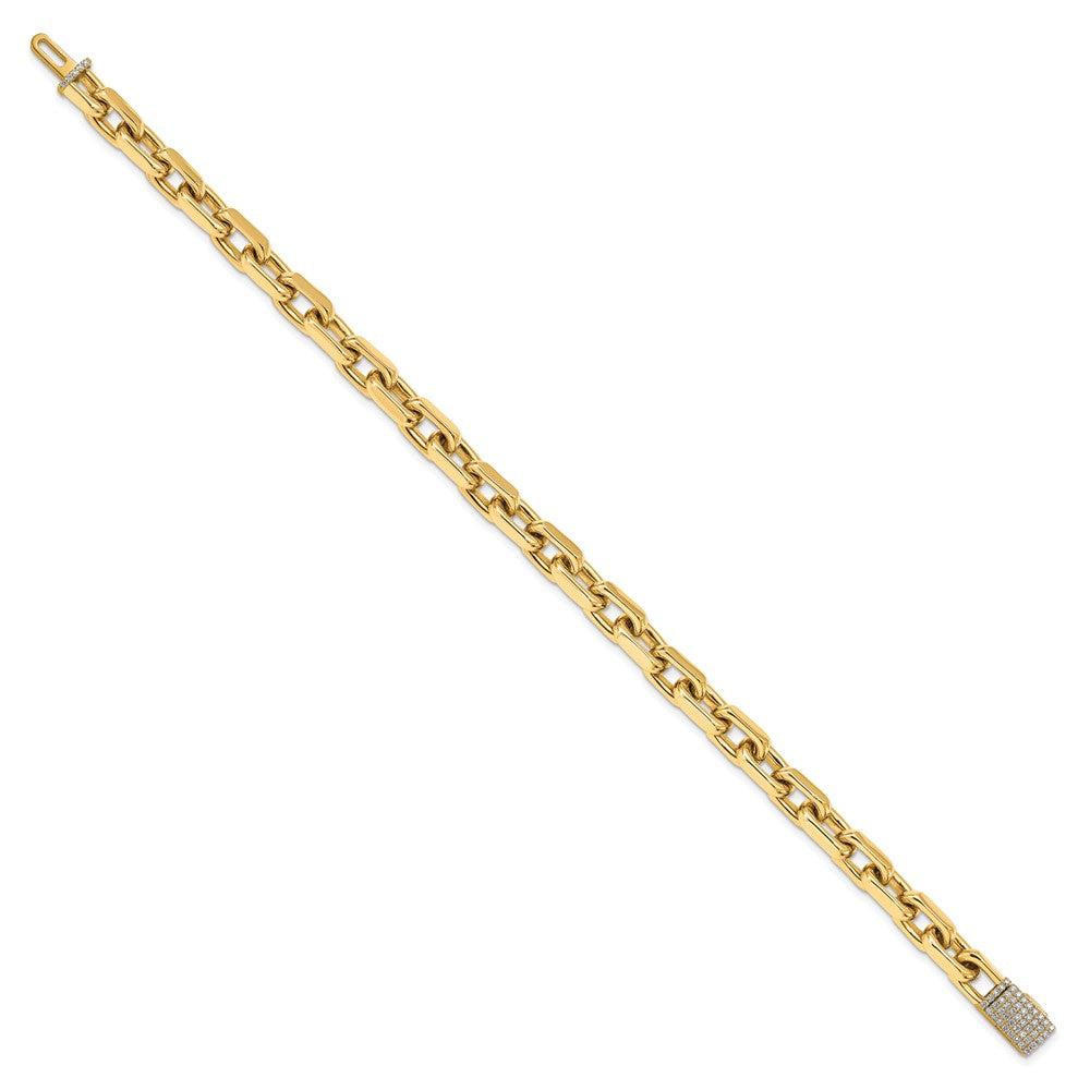 14k Yellow Gold 7mm Hand-polished Fancy Link Diamond Clasp Chain Bracelet