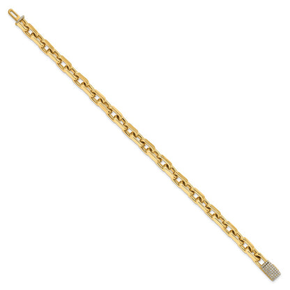 14k Yellow Gold 7mm Hand-polished Fancy Link Diamond Clasp Chain Bracelet