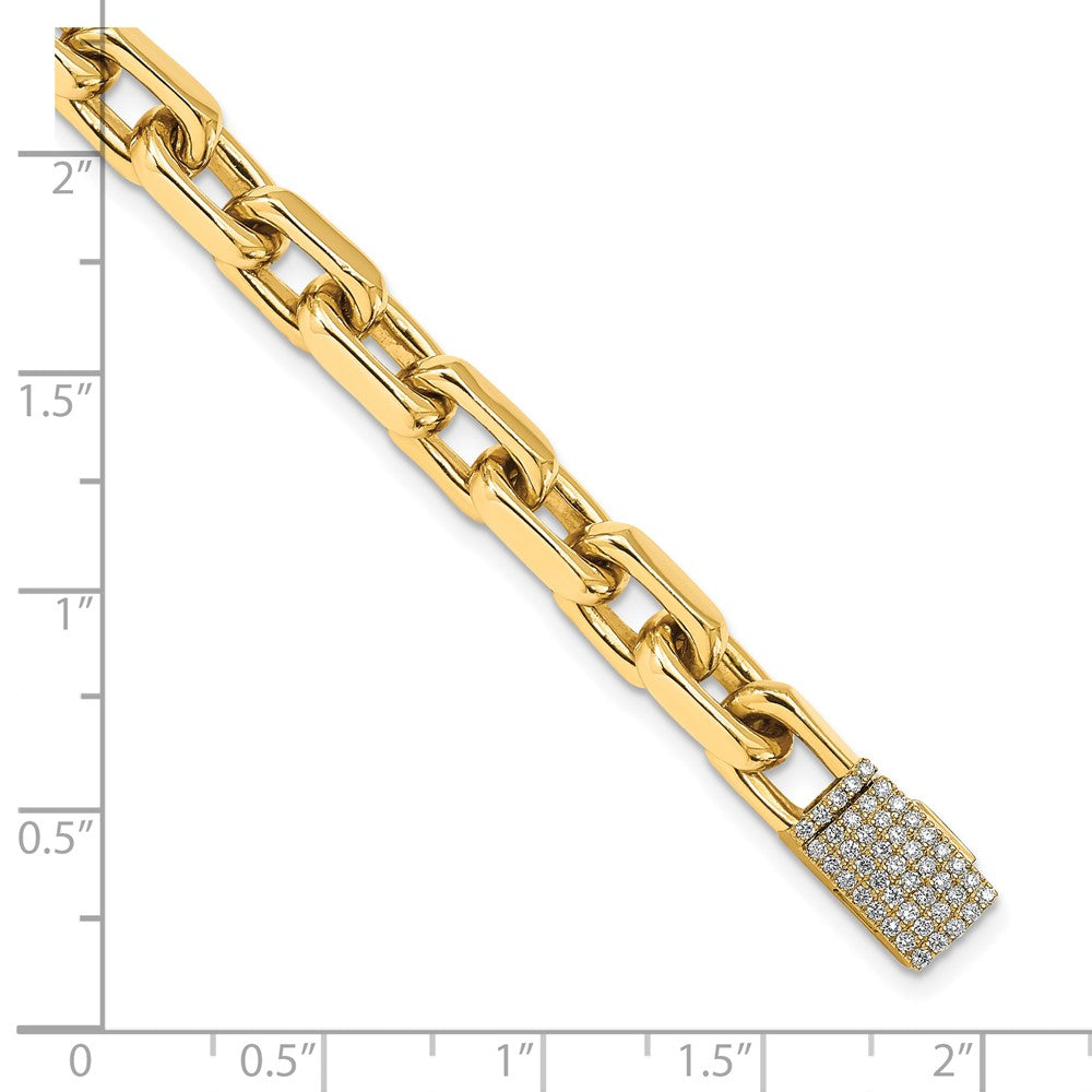 14k Yellow Gold 7mm Hand-polished Fancy Link Diamond Clasp Chain Bracelet