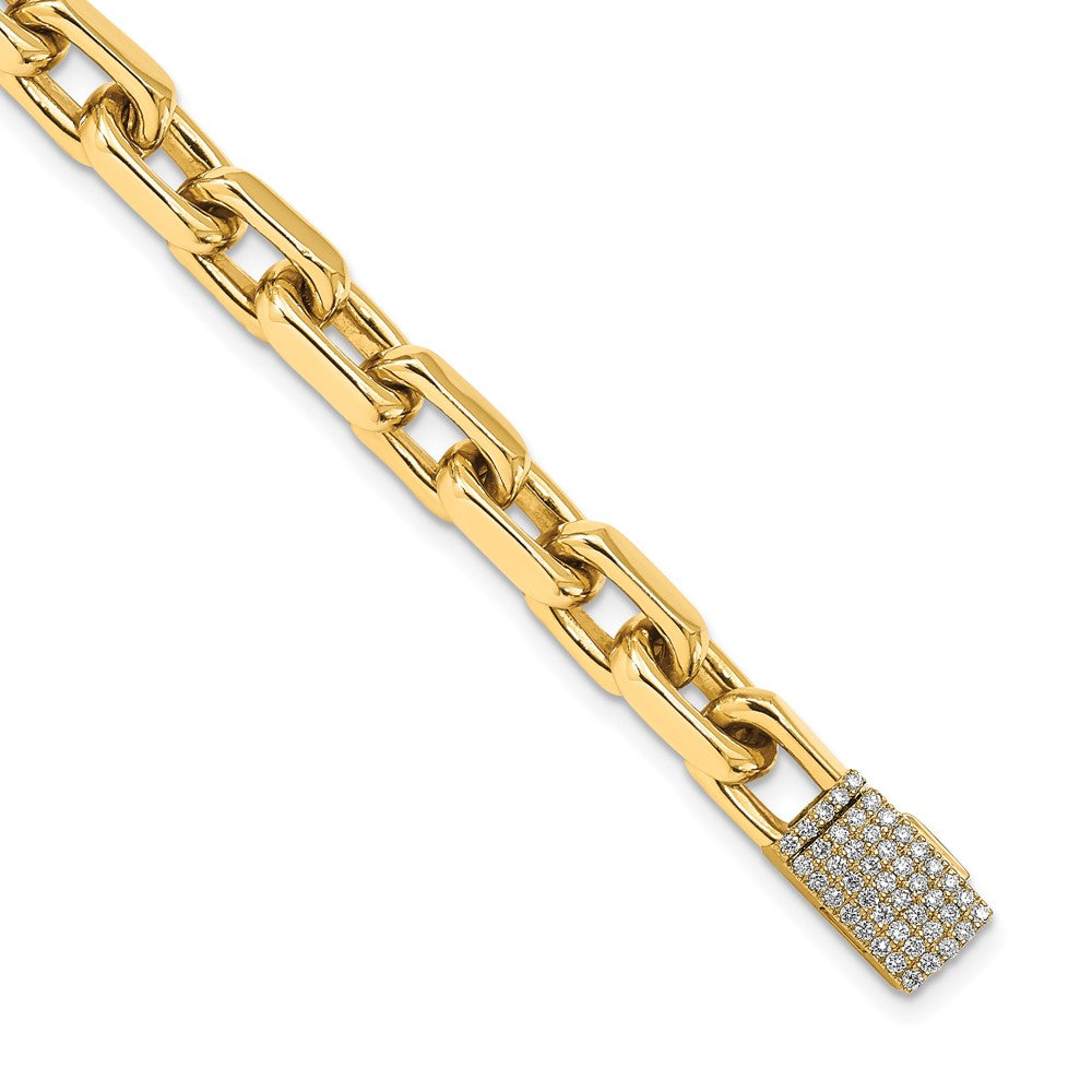 14k Yellow Gold 7mm Hand-polished Fancy Link Diamond Clasp Chain Bracelet
