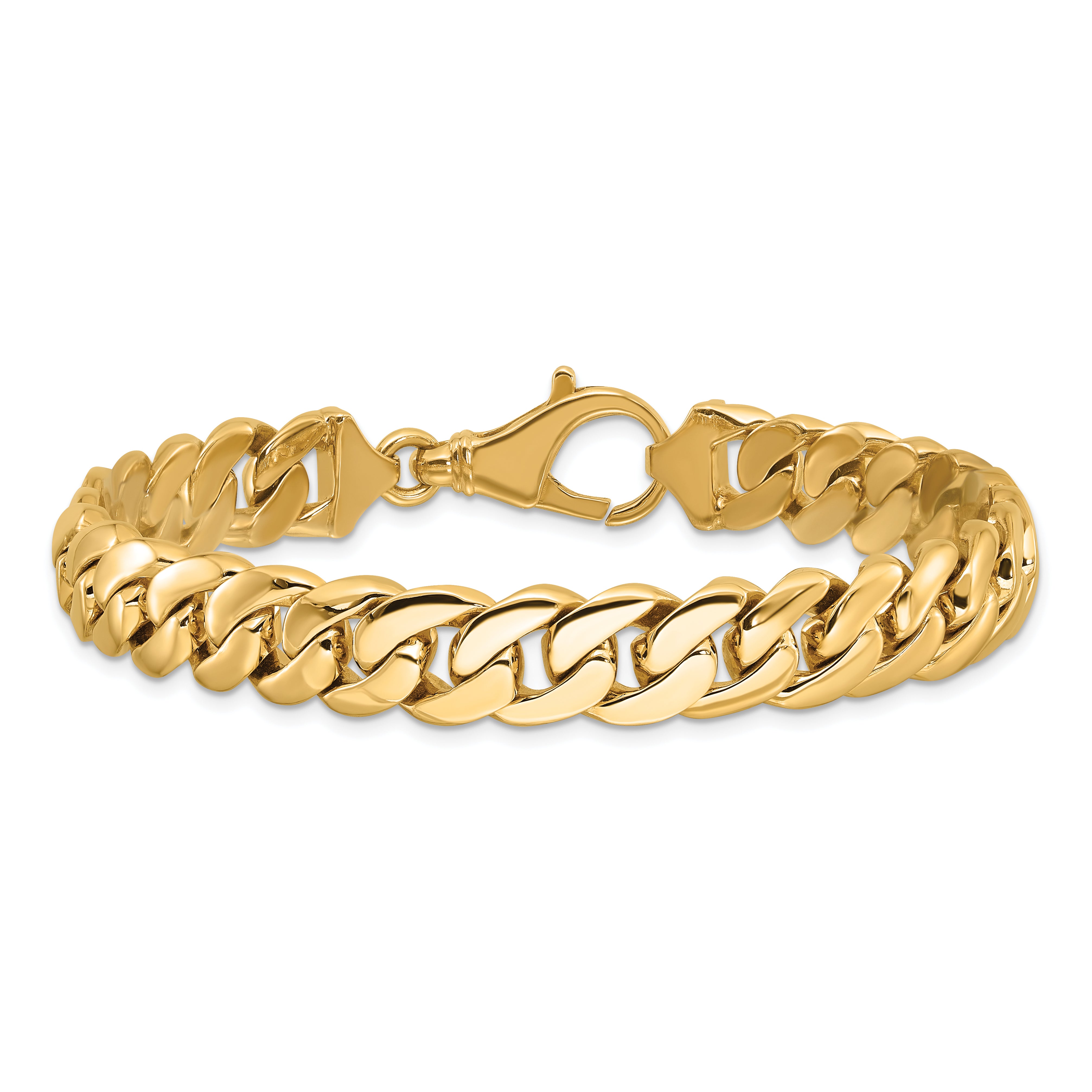 Solid 14K Two-tone Gold 9 inch 10.75mm Hand Polished Fancy Link with Fancy Lobster Clasp Bracelet