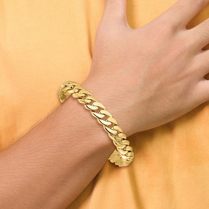 14k Yellow Gold 10.75mm Hand Polished Fancy Link Chain Bracelet