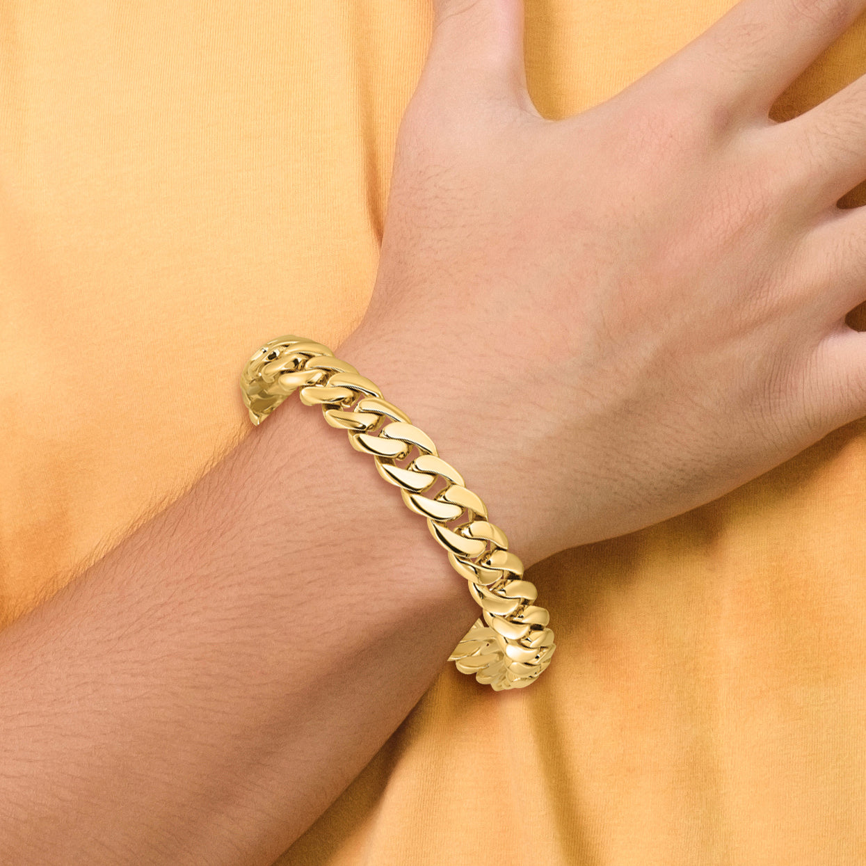 Solid 14K Two-tone Gold 9 inch 10.75mm Hand Polished Fancy Link with Fancy Lobster Clasp Bracelet