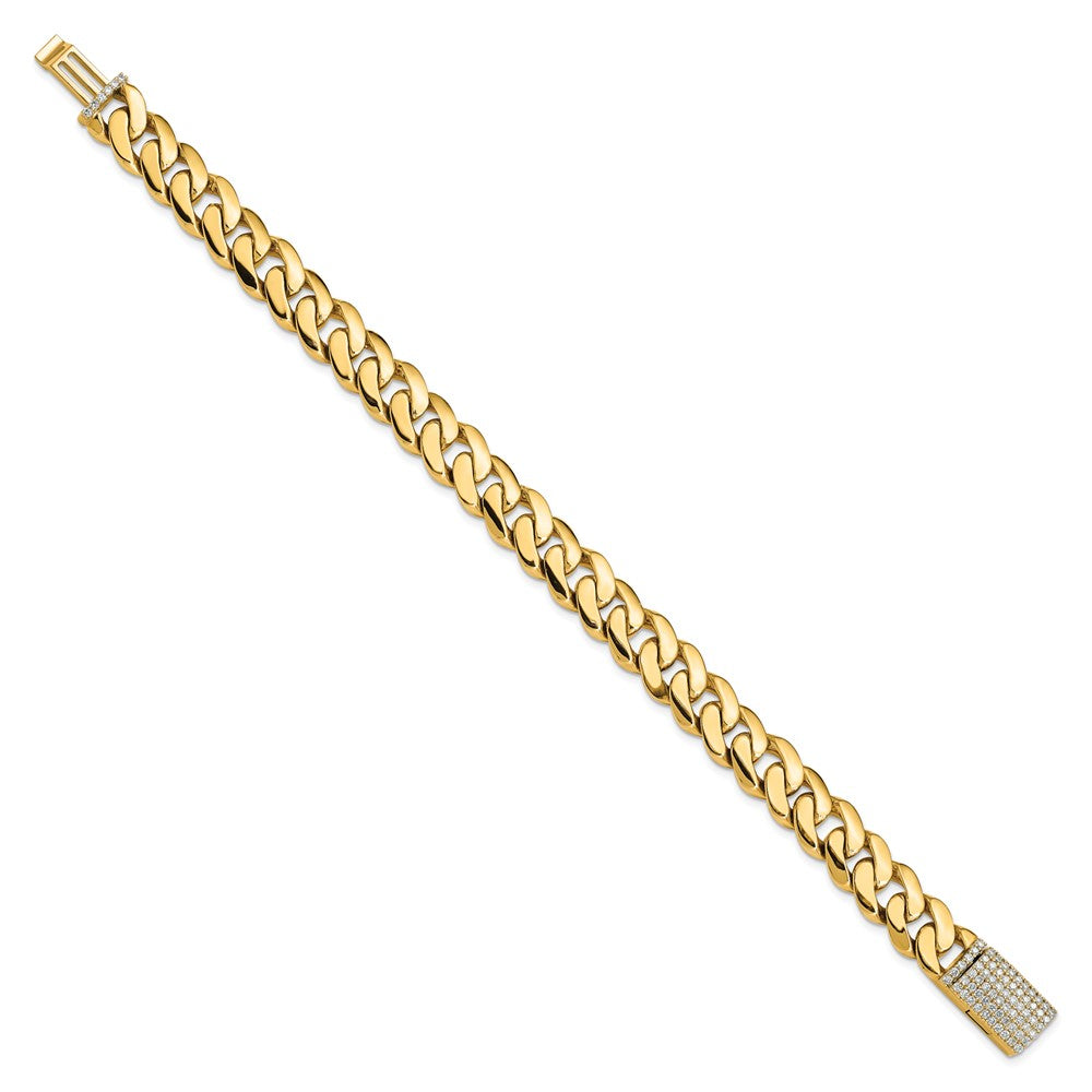 14k Yellow Gold 10.75mm Hand Polished Fancy Link Diamond Clasp Chain Bracelet